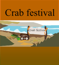 book cover type  image in cartoon style with the crab festival title and background