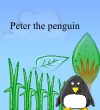 book cover type image in cartoon style with a penguin and title peter the penguin